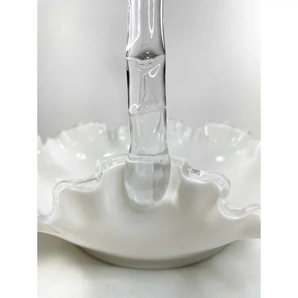 Vtg Fenton Large Milk Glass Silver Crest Milk Glass Basket Cottagecore